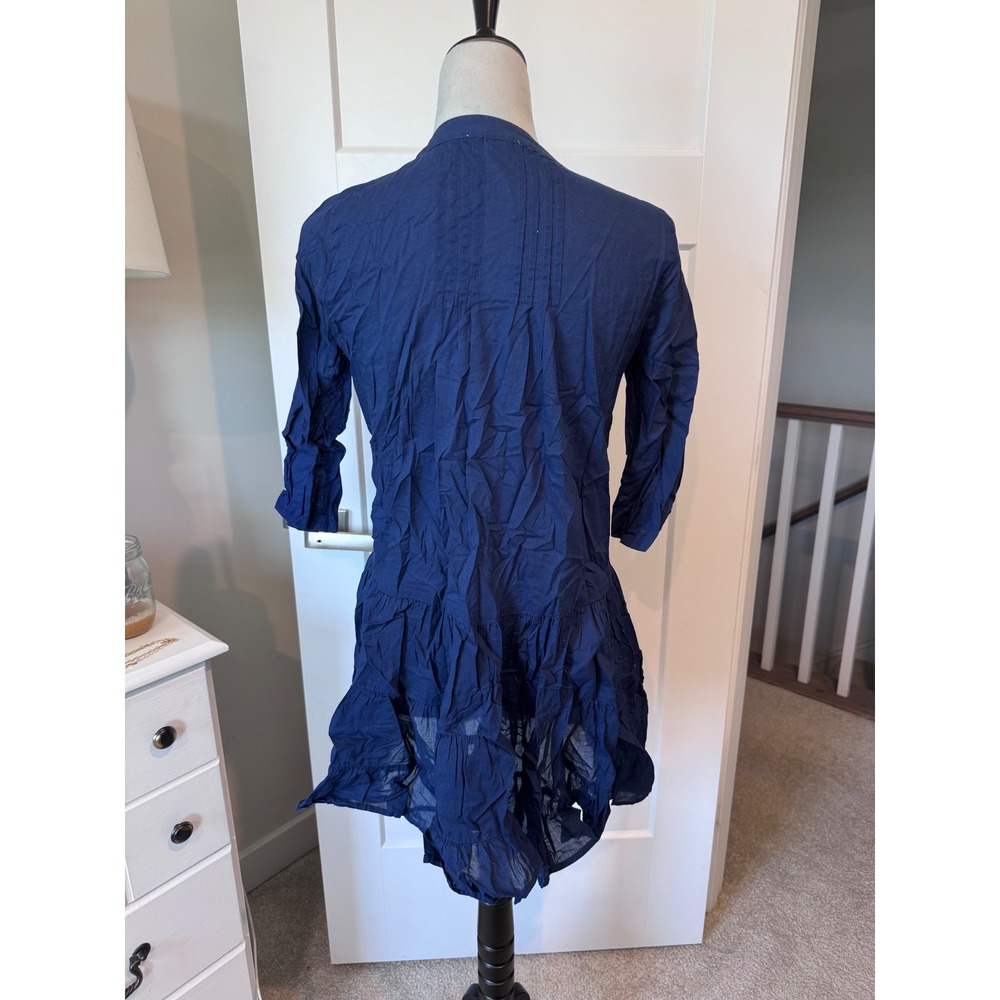 J.Crew Re-Imagined Navy Blue Pintuck Tiered Ruffle Cotton Tunic Top XS - Picture 4 of 6
